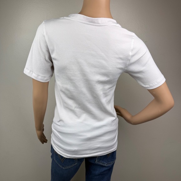 Athleta Ribbed V‑Neck Short Sleeve T‑Shirt Womens M White Soft Stretch Top - Picture 4 of 9